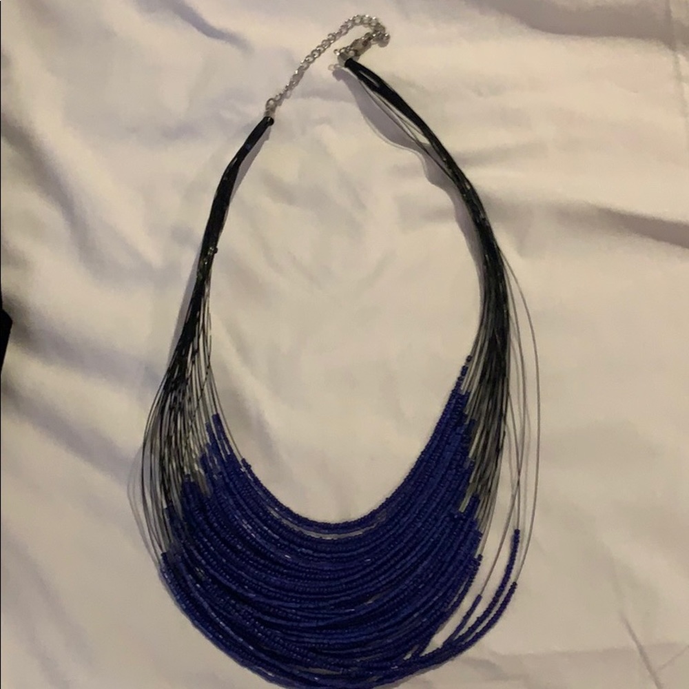 Chico’s Dark Periwinkle Beaded Tribal Necklace